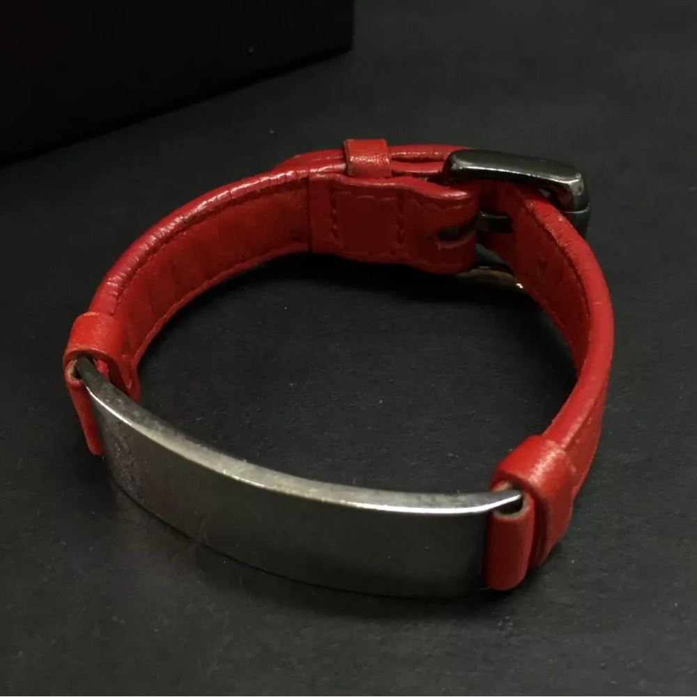100% AUTHENTIC BOTTEGA VENETA BV VINTAGE RED LEATHER SILVER BRACELET W BOX